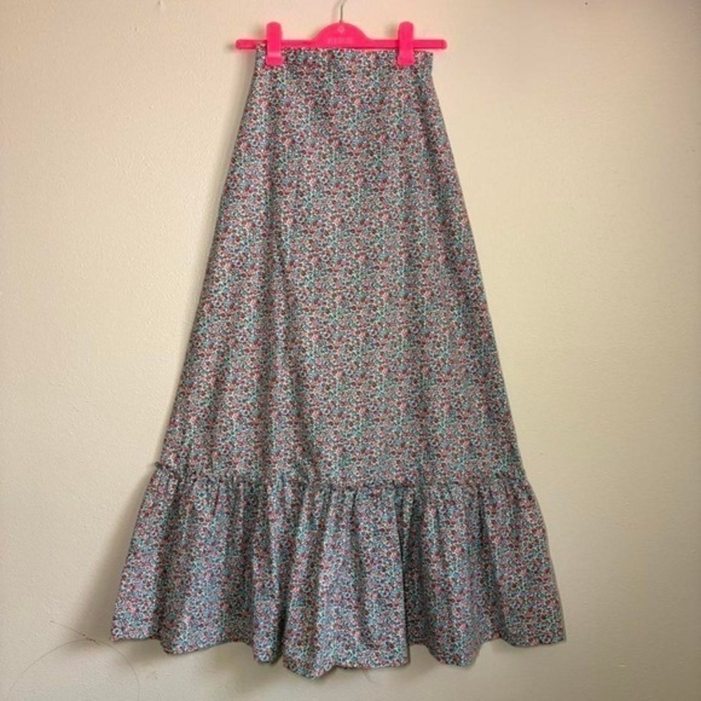 Vintage‎ Handmade Maxi Ditsy Micro Floral Skirt Zip Cottagecore Prairie Retro